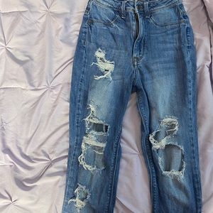 distressed medium blue washed jeans